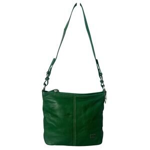 The Sak Kelly Green Pebbled Leather Bag Womens Shoulder Crossbody Top Zip Purse